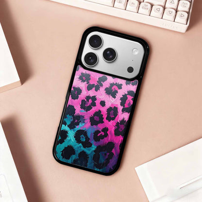 iPhone 17 Pro Case — Leopard Neon Pink Teal Airbrush Animal, Custom Designed Case Cover