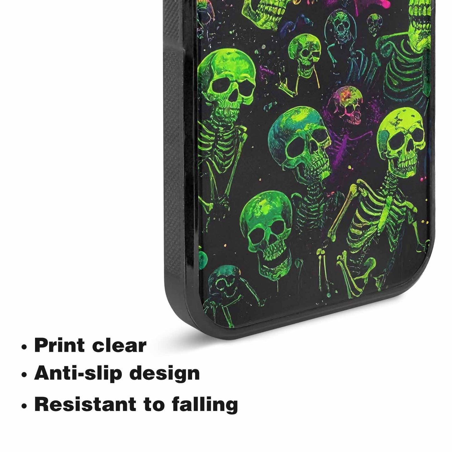 iPhone 15 Plus Case — Skeletons Neon Green Glow Skeletons Pattern, Custom Print Case Cover