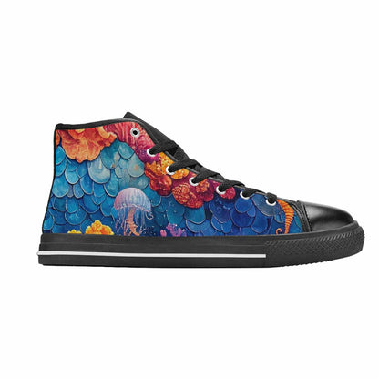 WOMEN'S Fish Scale Coral High Top Canvas Surreal Shoes