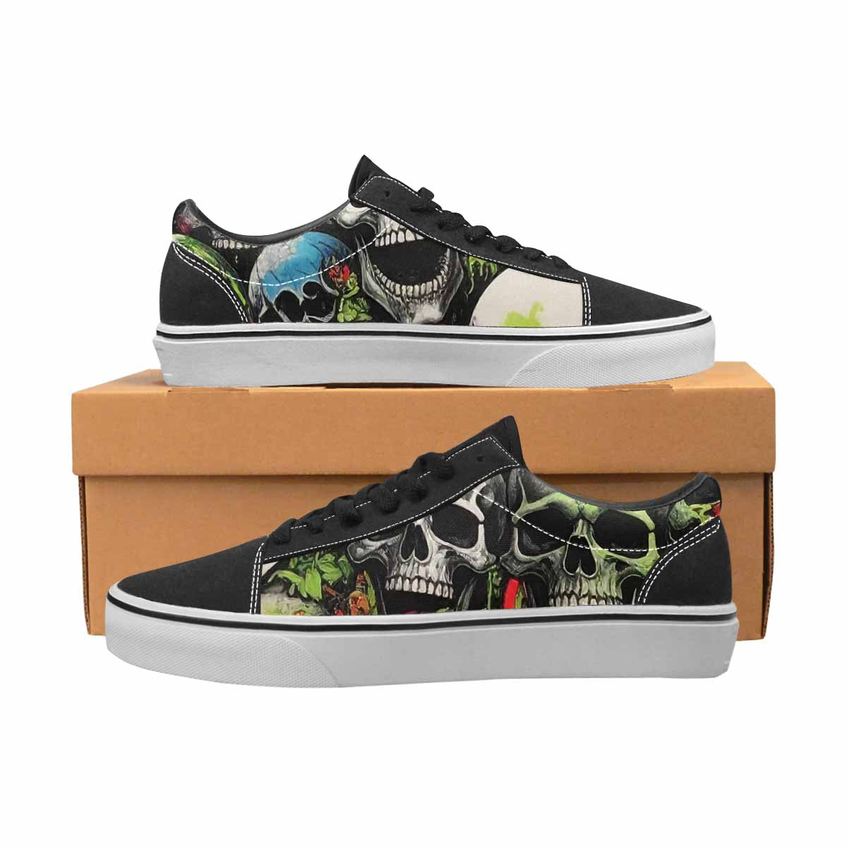 WOMEN'S Rainbow From Skull S Lace-Up Canvas Surreal Custom Shoes