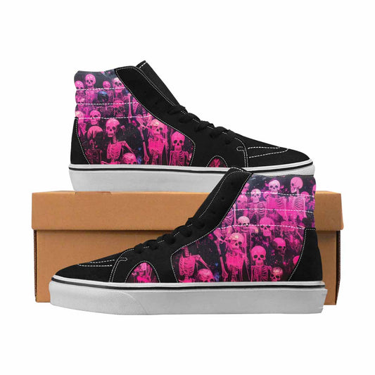 MEN'S Skulls Neon Pink Glow High Top Canvas Custom Fashion Aesthetic Sneakers