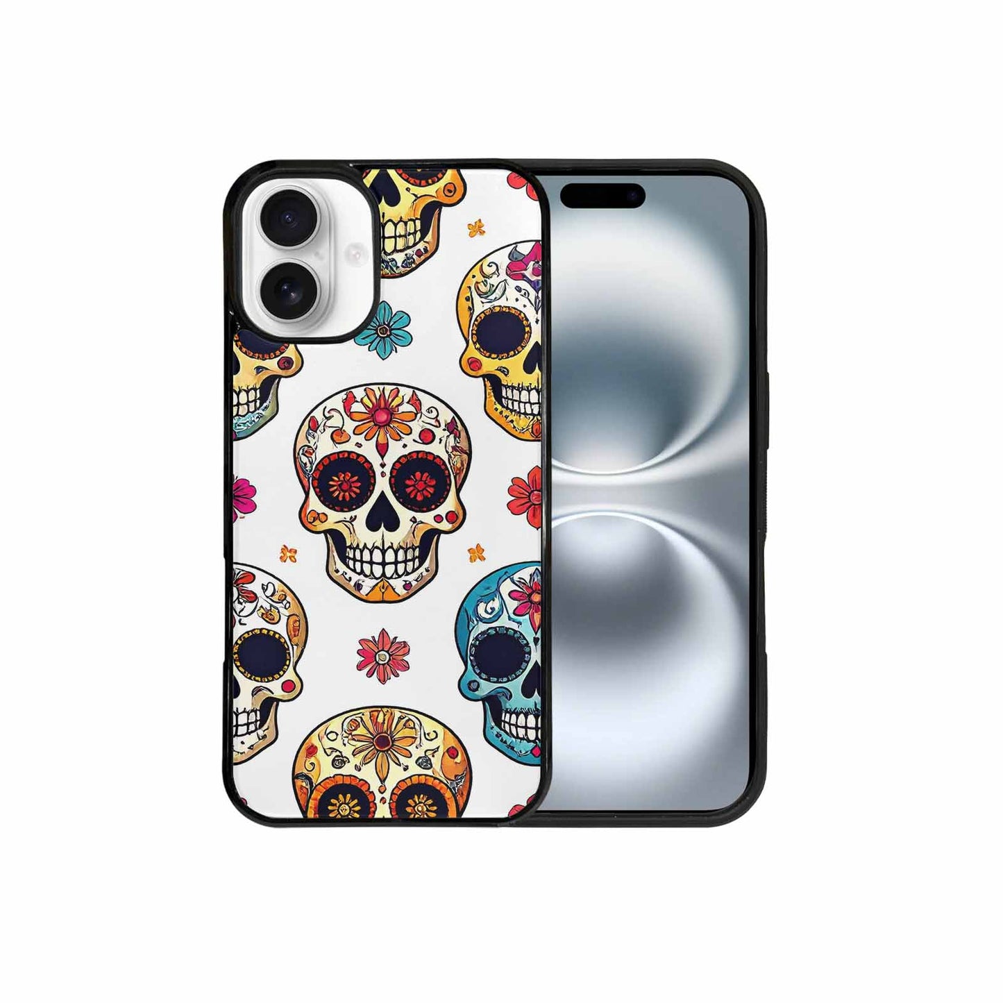 iPhone 16 Plus Case — Vibrant Skull Seamless, Custom Printed Phone Case