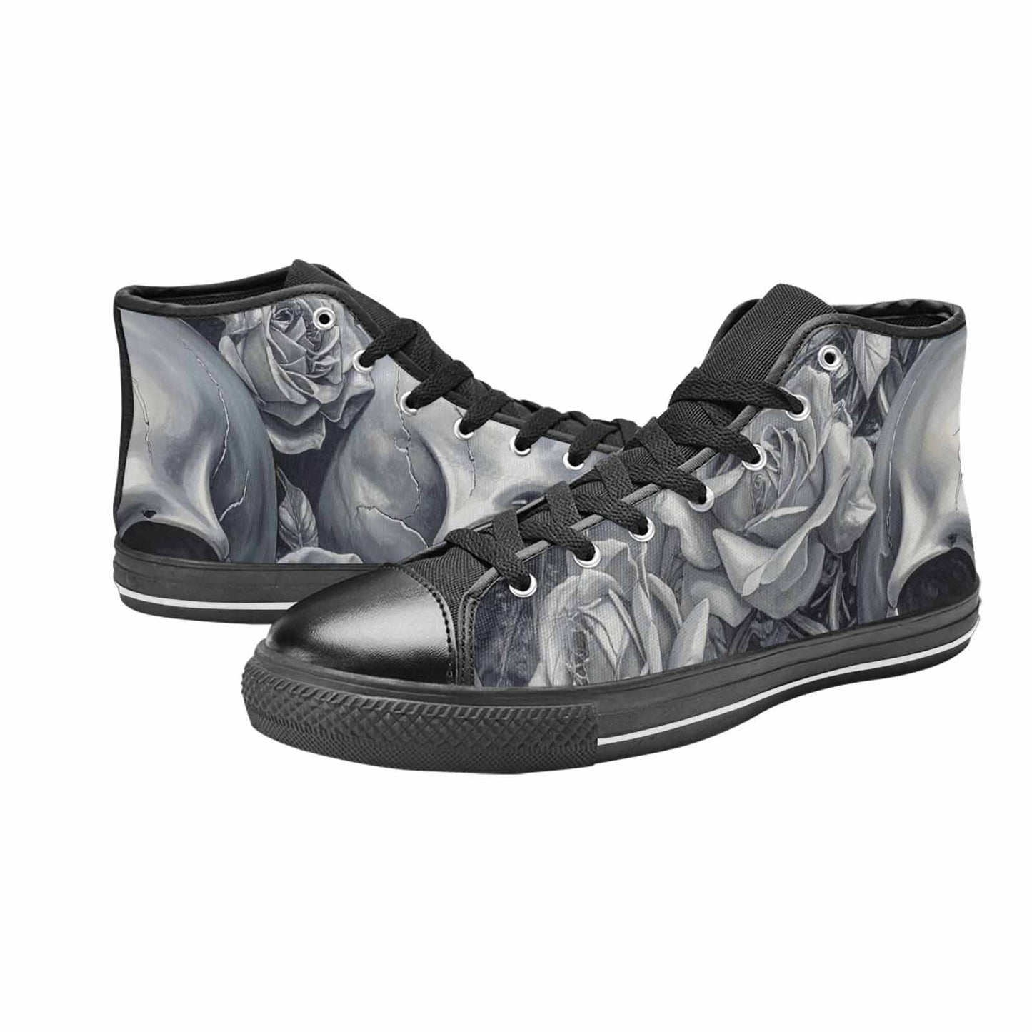 WOMEN'S Skulls Roses Chrome Airbrush High Top Canvas Y2K Sneakers