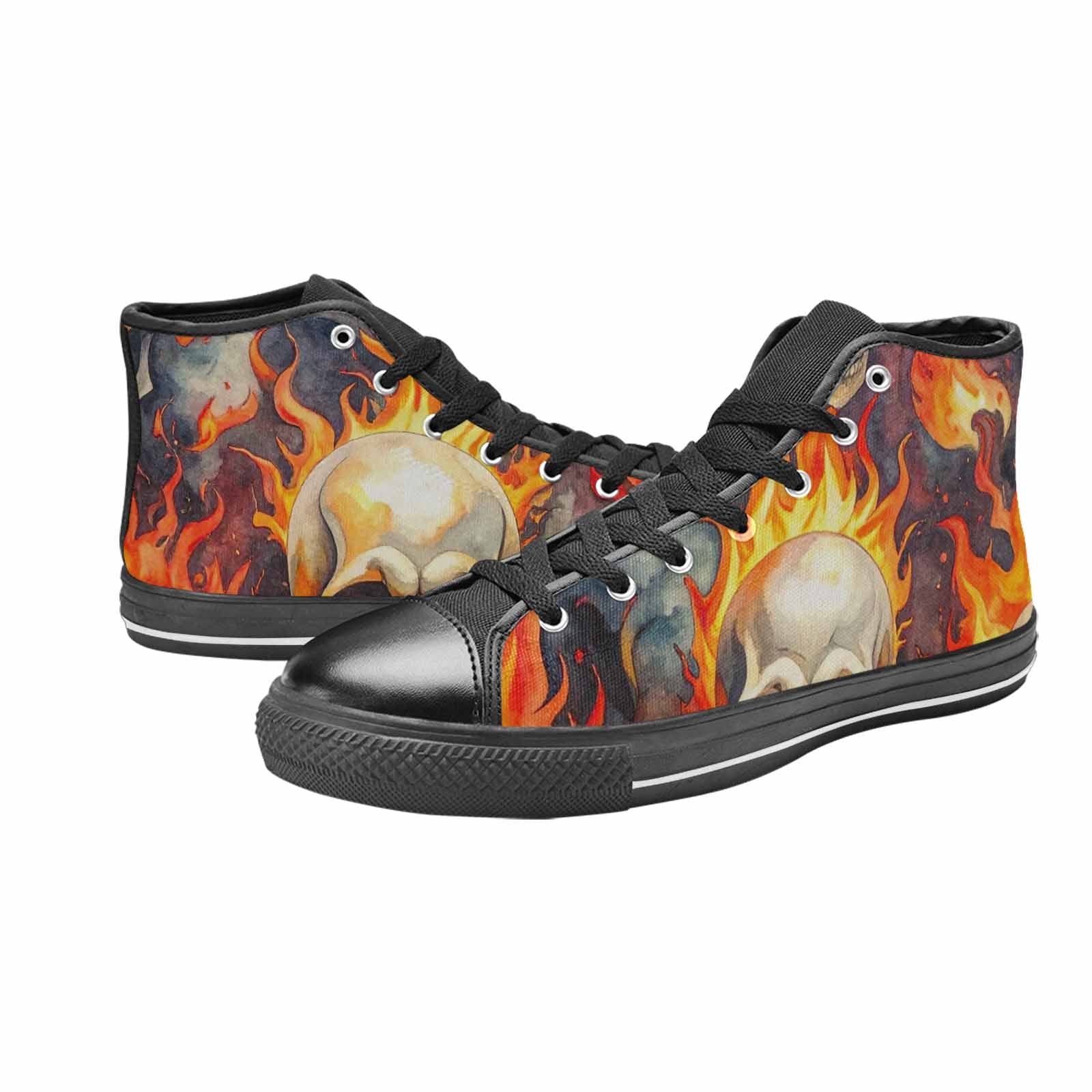 WOMEN'S Skulls - Flaming High Top Canvas Dreamcore Custom Sneakers