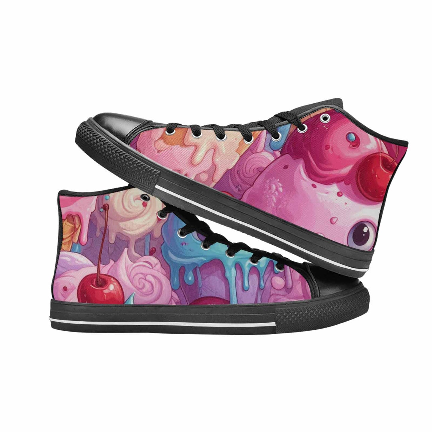 MEN'S Melting Icecream Monster Cherry High Top Canvas Wallpaper Art Shoes