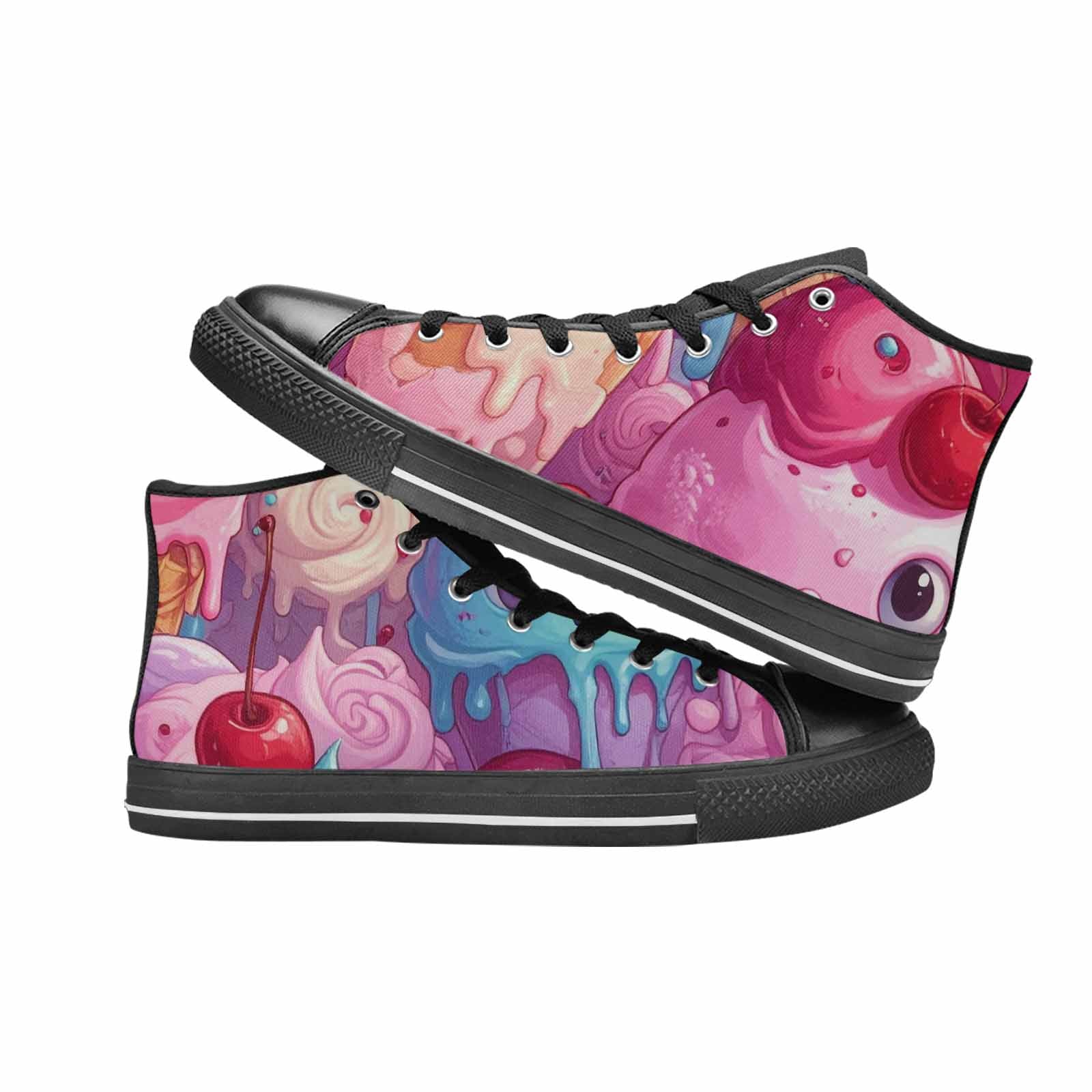 MEN'S Melting Icecream Monster Cherry High Top Canvas Wallpaper Art Shoes