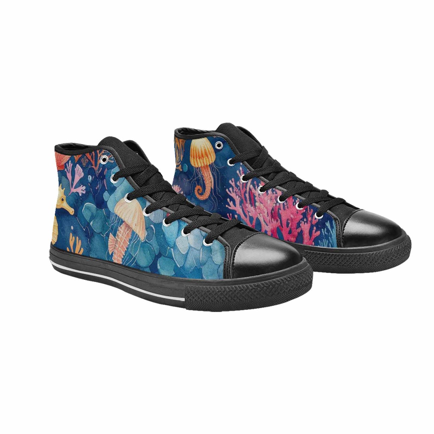 MEN'S Fish Scale Coral High Top Canvas Grunge Custom Shoes