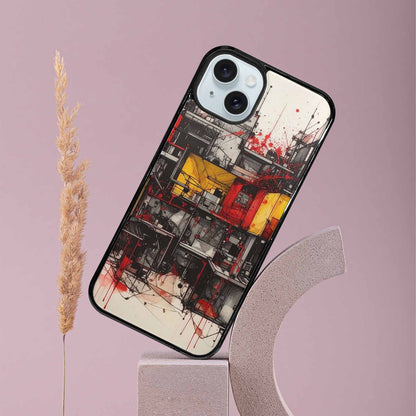iPhone 15 Plus Case — Liminal Space Fragment Black Red Ink, Custom Phone Case