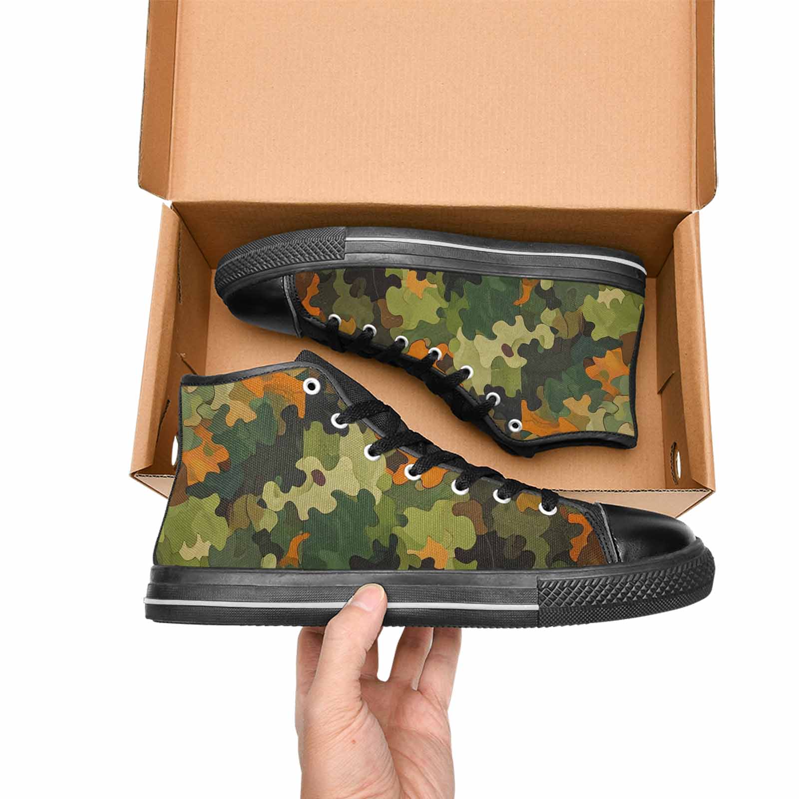 MEN'S Military Camouflage Blotch High Top Canvas Cottagecore Custom Shoes