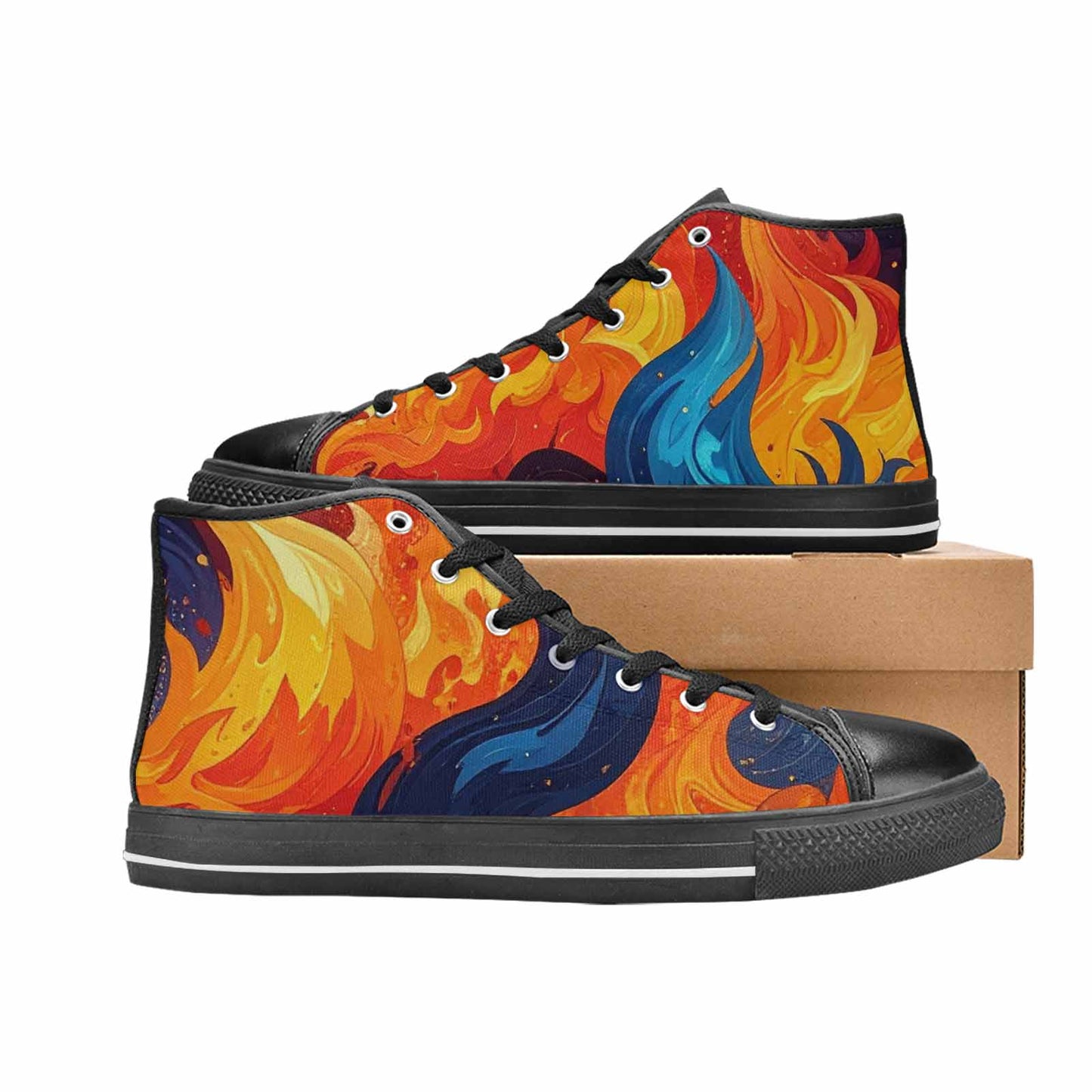 MEN'S Fire Flame High Top Canvas Wallpaper Art Shoes