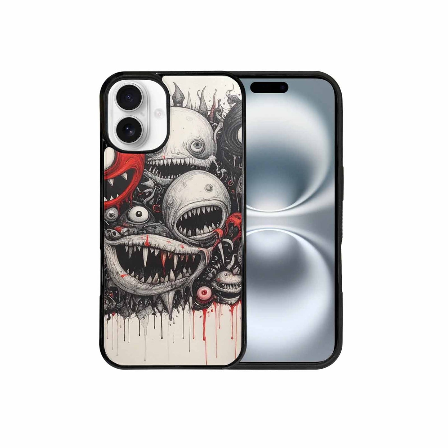 iPhone 16 Plus Case — Multi Eye Monster Black Red Ink, Original Design Phone Case