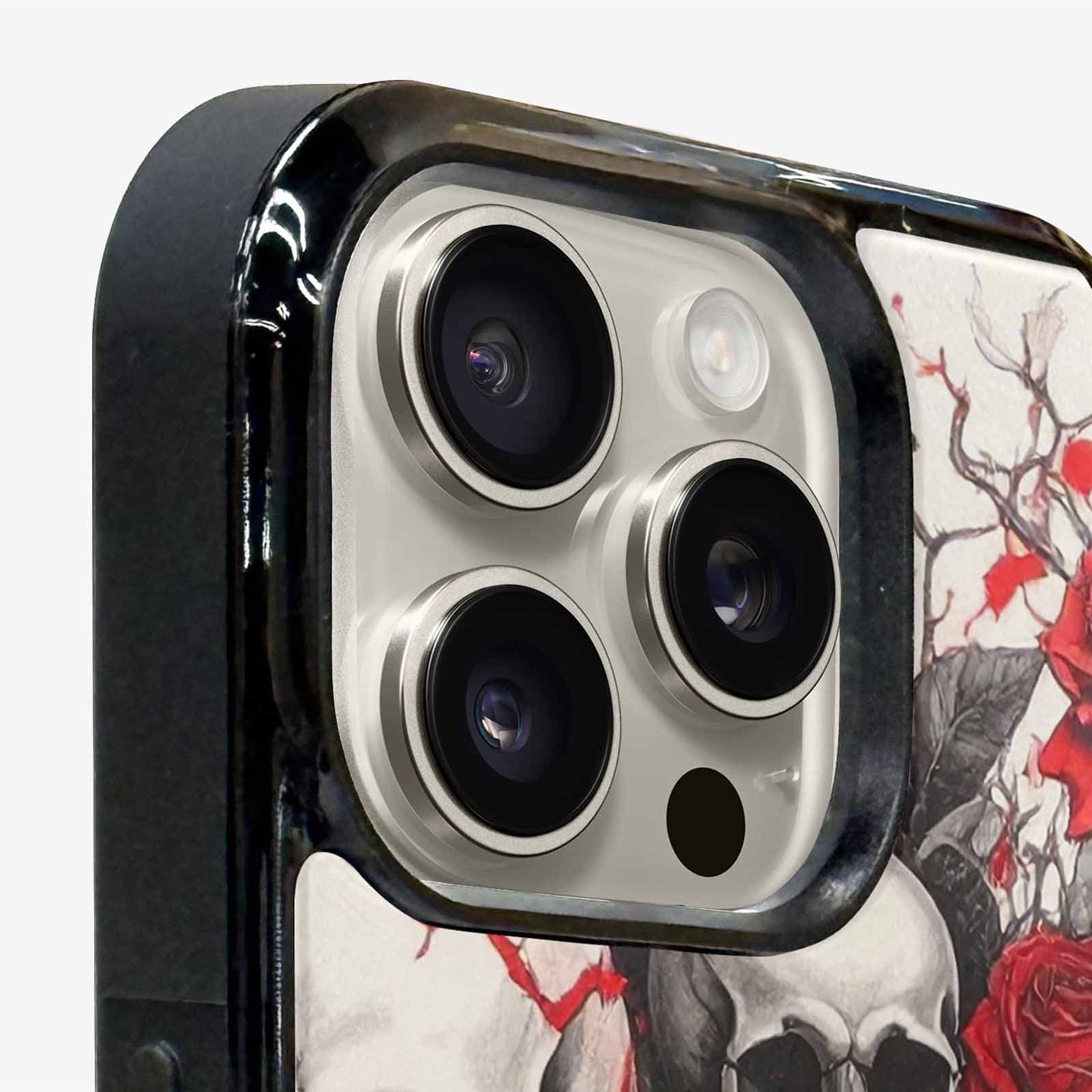 iPhone 16 Pro Case — Skull And Roses Black Red Ink, Custom Print Case Cover