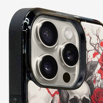 iPhone 16 Pro Case — Skull And Roses Black Red Ink, Custom Print Case Cover