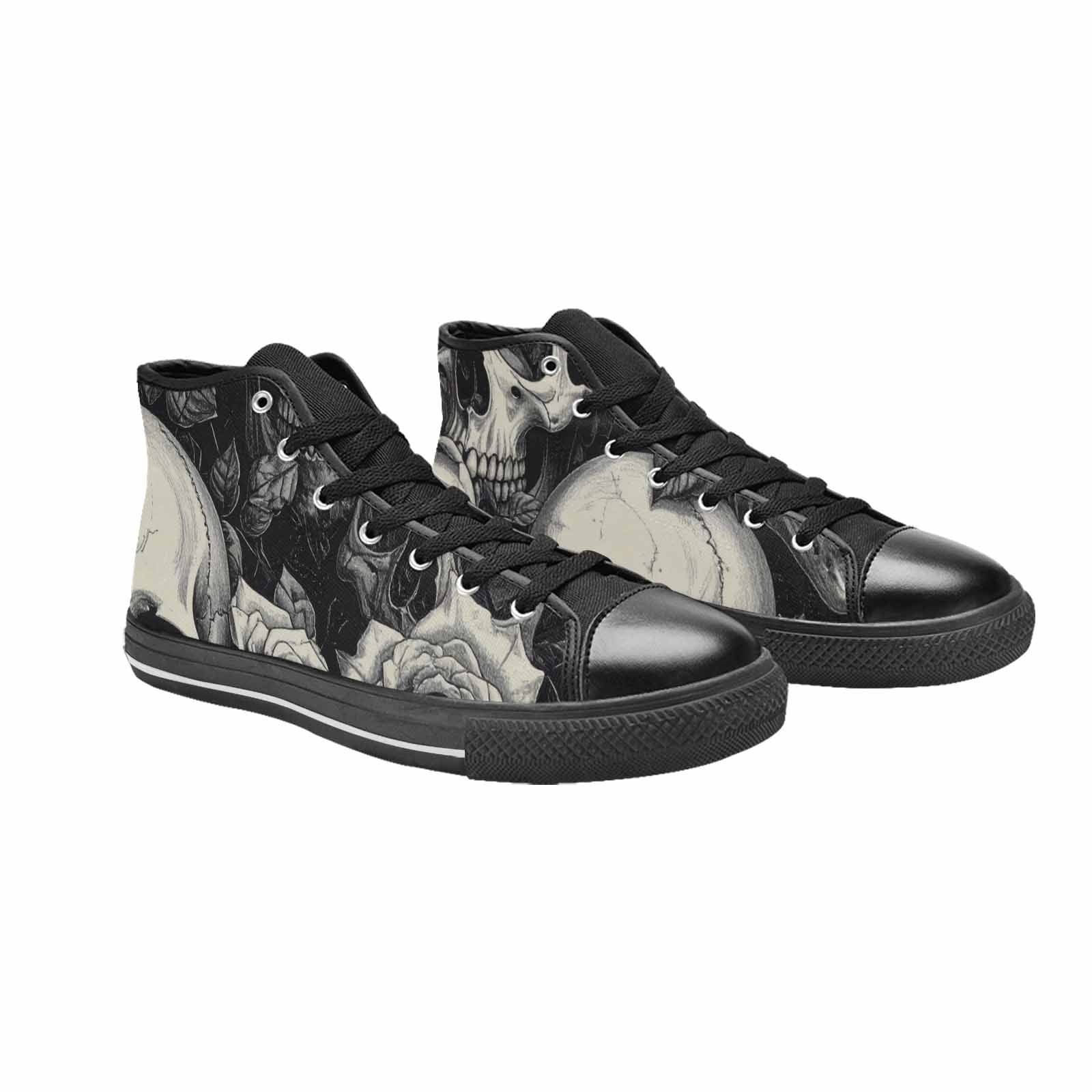 WOMEN'S Skulls Roses Pen Ink High Top Canvas Dark Academia Custom Shoes