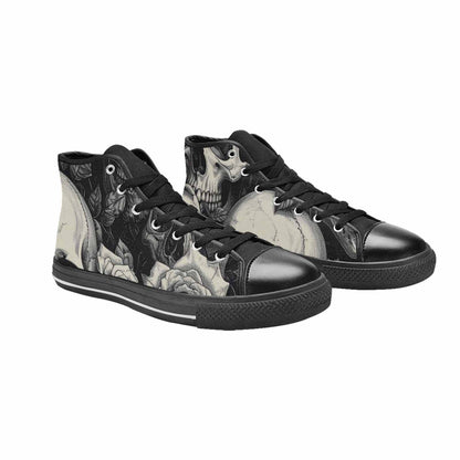 WOMEN'S Skulls Roses Pen Ink High Top Canvas Dark Academia Custom Shoes