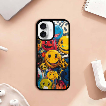 iPhone 17 Case — Smiley Faces Pattern Hundreds Original Art, Custom Art Phone Cover