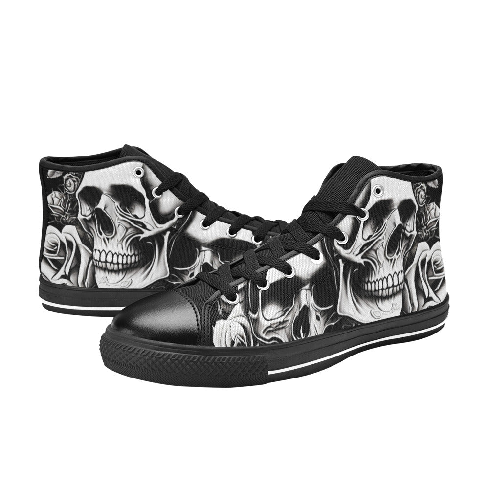 MEN'S Cartoon Style Skulls Roses High Top Canvas Dark Academia Custom Sneakers