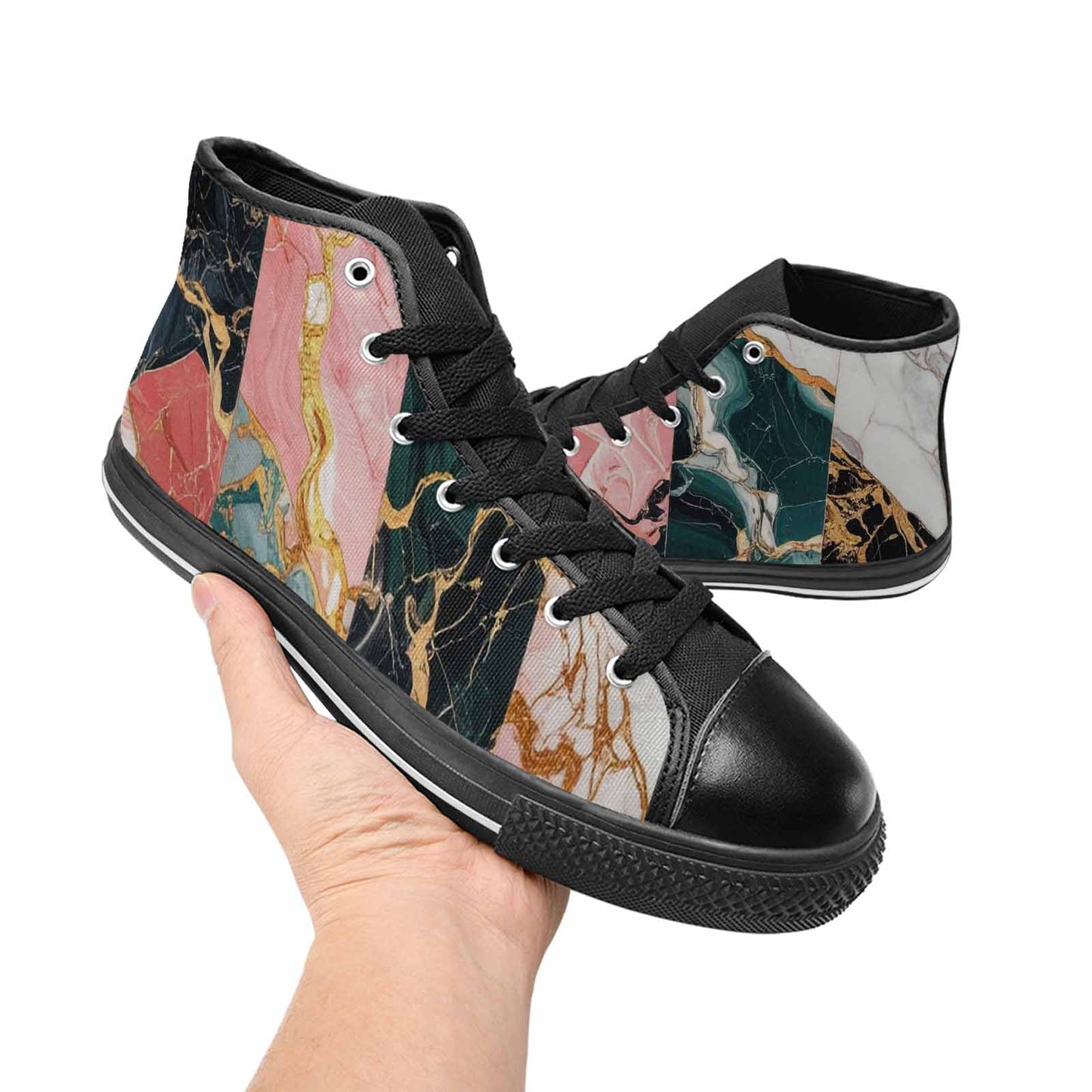 WOMEN'S Marble Stone Texture High Top Canvas Dreamcore Custom Sneakers