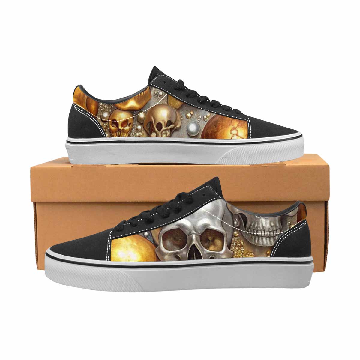 WOMEN'S Skulls - Metallic-Chrome- Canvas Lace-Up Wallpaper Art Custom Shoes