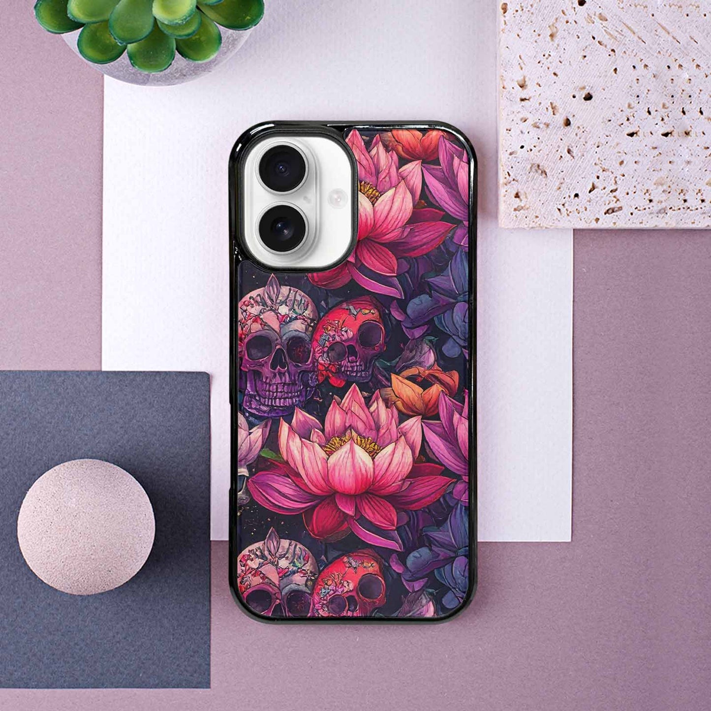 iPhone 16 Case — Lotus Skulls, Original Design Phone Case