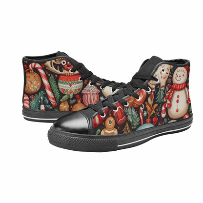 MEN'S Christmas Holly Snowflake High Top Canvas Vibrant Chaos Custom Shoes