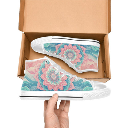 WOMEN'S Pastel Wave Mandala High Top Canvas Surreal Sneakers