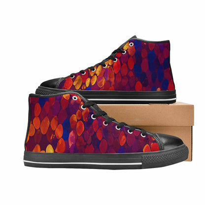 WOMEN'S Dark Snake Print High Top Canvas Vibrant Chaos Custom Sneakers