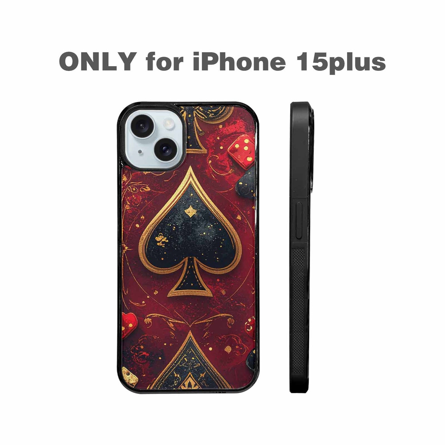 iPhone 15 Plus Case — Playing Card Suits Pattern Poker Chips, Custom Art Phone Cover
