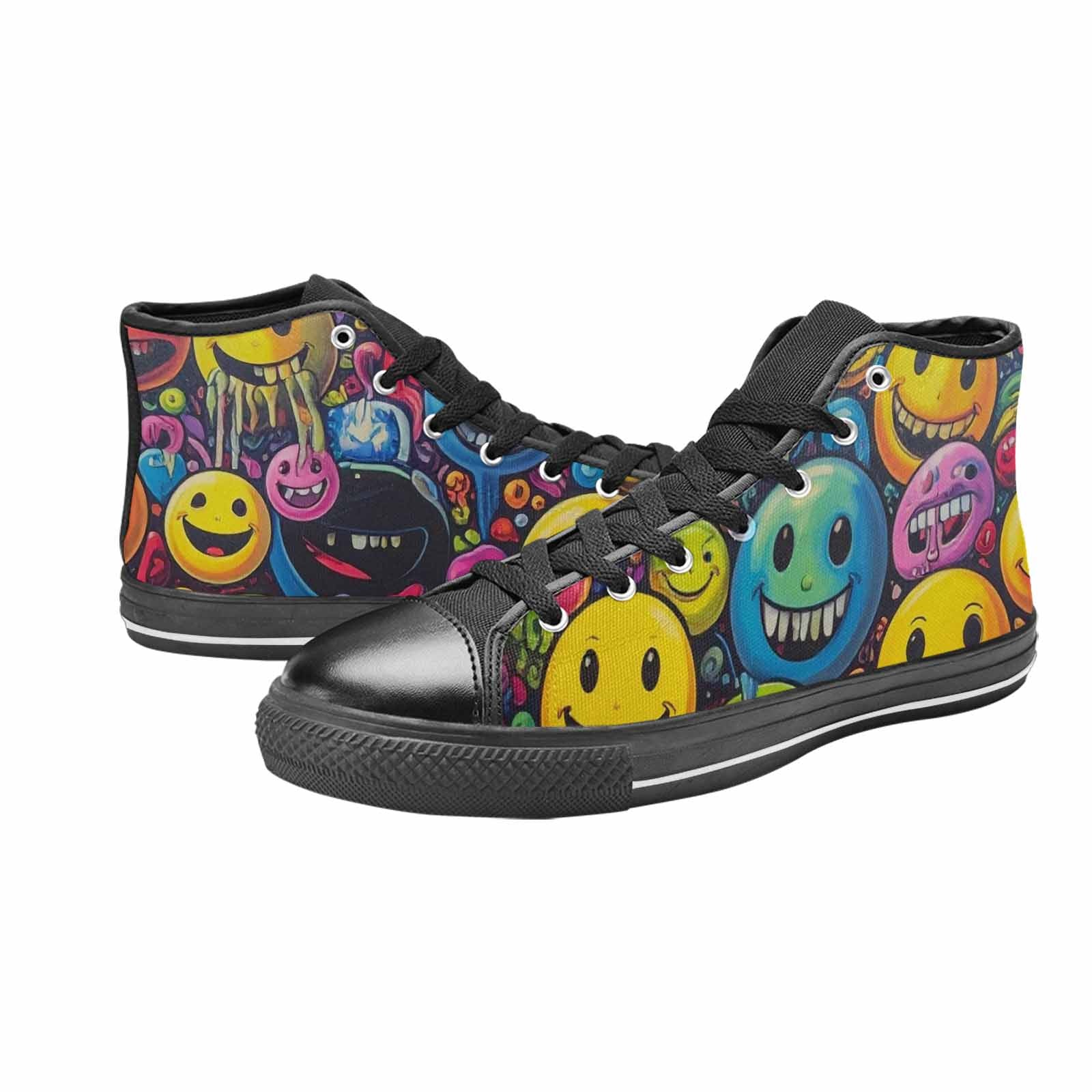 MEN'S Yellow Smiley Face High Top Canvas Neon Fantasy Shoes
