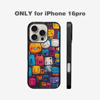 iPhone 16 Pro Case — Hand Drawn Icon Doodle Pattern Hundreds, Custom Printed Phone Case