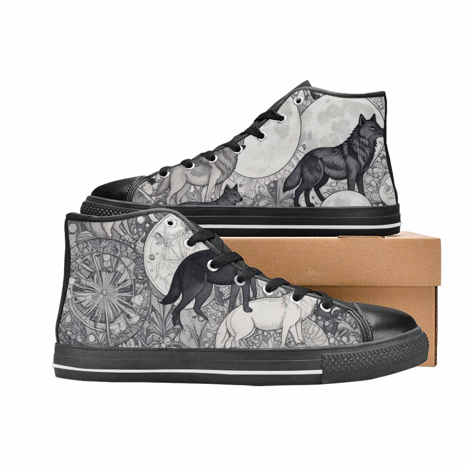 MEN'S Wolves Everywhere Collage High Top Canvas Surreal Sneakers