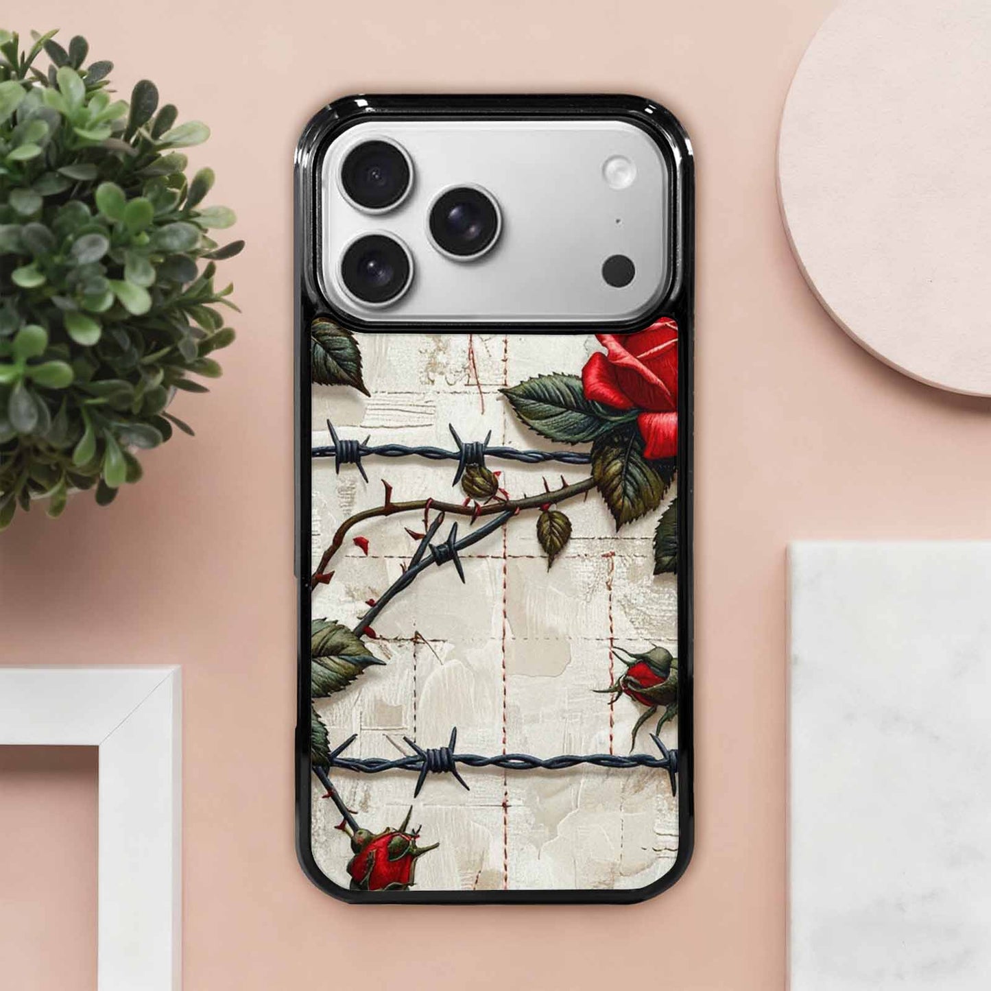 iPhone 17 Pro Max Case — Glossy Barbed Wire Original Art, Custom Print Case Cover