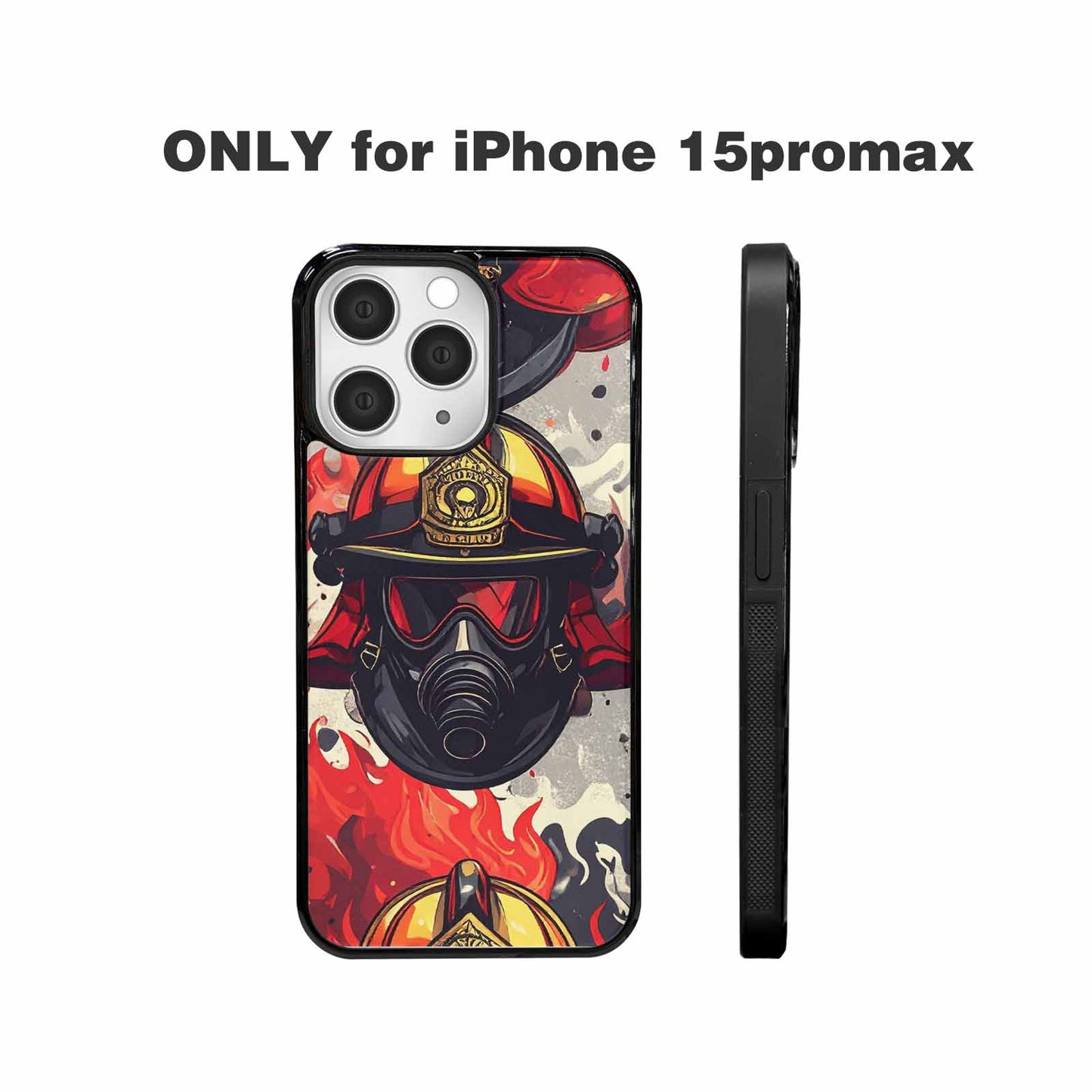 iPhone 15 Pro Max Case — Firefighter Pattern Flames Axes Helmets Seamless, Custom Print Case Cover