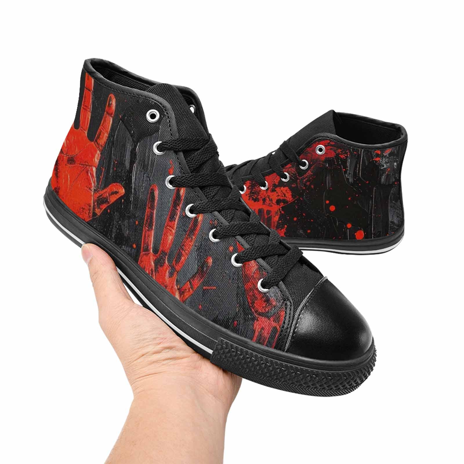 MEN'S Halloween Splatter Handprint High Top Canvas Wallpaper Art Custom Shoes