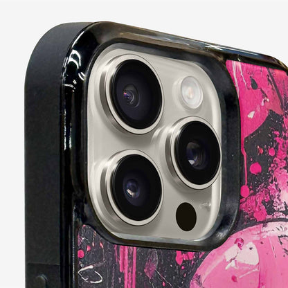 iPhone 16 Pro Case — Melting Moon Smiley Black Pink Ink, Custom Printed Phone Case