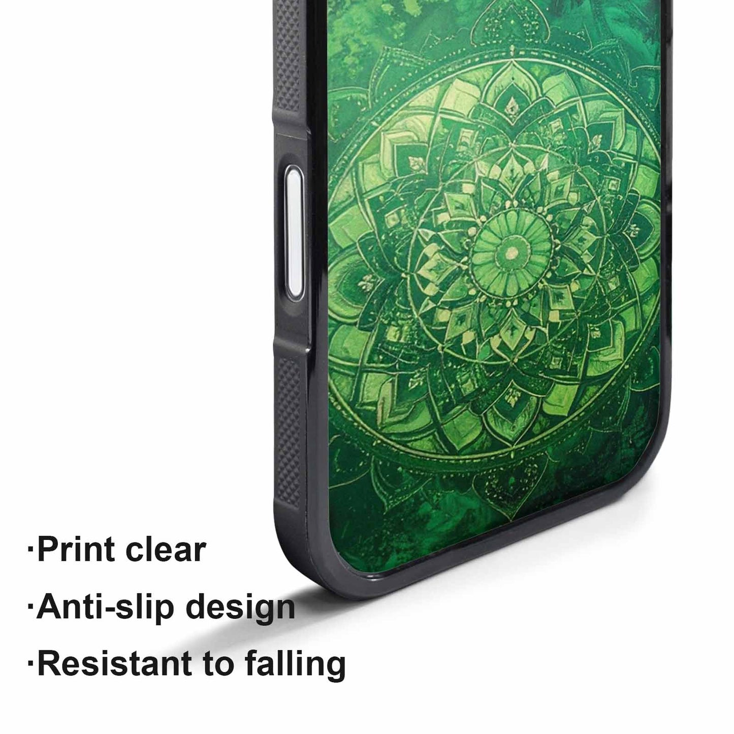 iPhone 17 Pro Case — Green Mandala Bohemian Print Edge Original, Custom Art Phone Cover