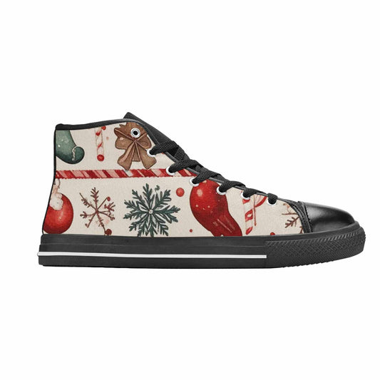 WOMEN'S Christmas Holly Snowflake High Top Canvas Wallpaper Art Custom Sneakers