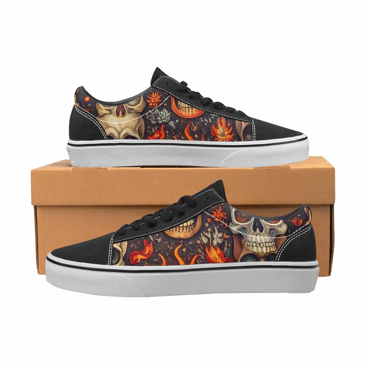 WOMEN'S Skulls - Flaming Canvas Lace-Up Neon Fantasy Shoes