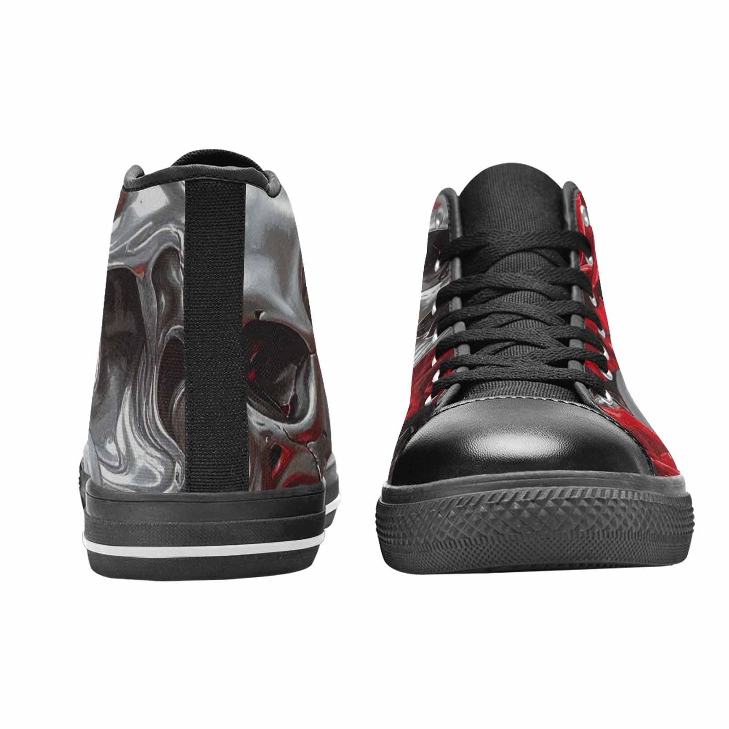 MEN'S Skulls Roses Chrome Airbrush High Top Canvas Wallpaper Art Custom Shoes