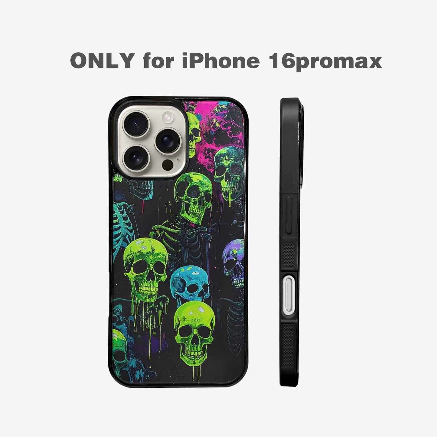 iPhone 16 Pro Max Case — Skeletons Neon Green Glowskele Ejt Personalized, Custom Printed Phone Case