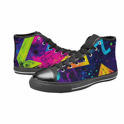 MEN'S Memphis Squiggles Triangles Dots High Top Canvas Wallpaper Art Sneakers