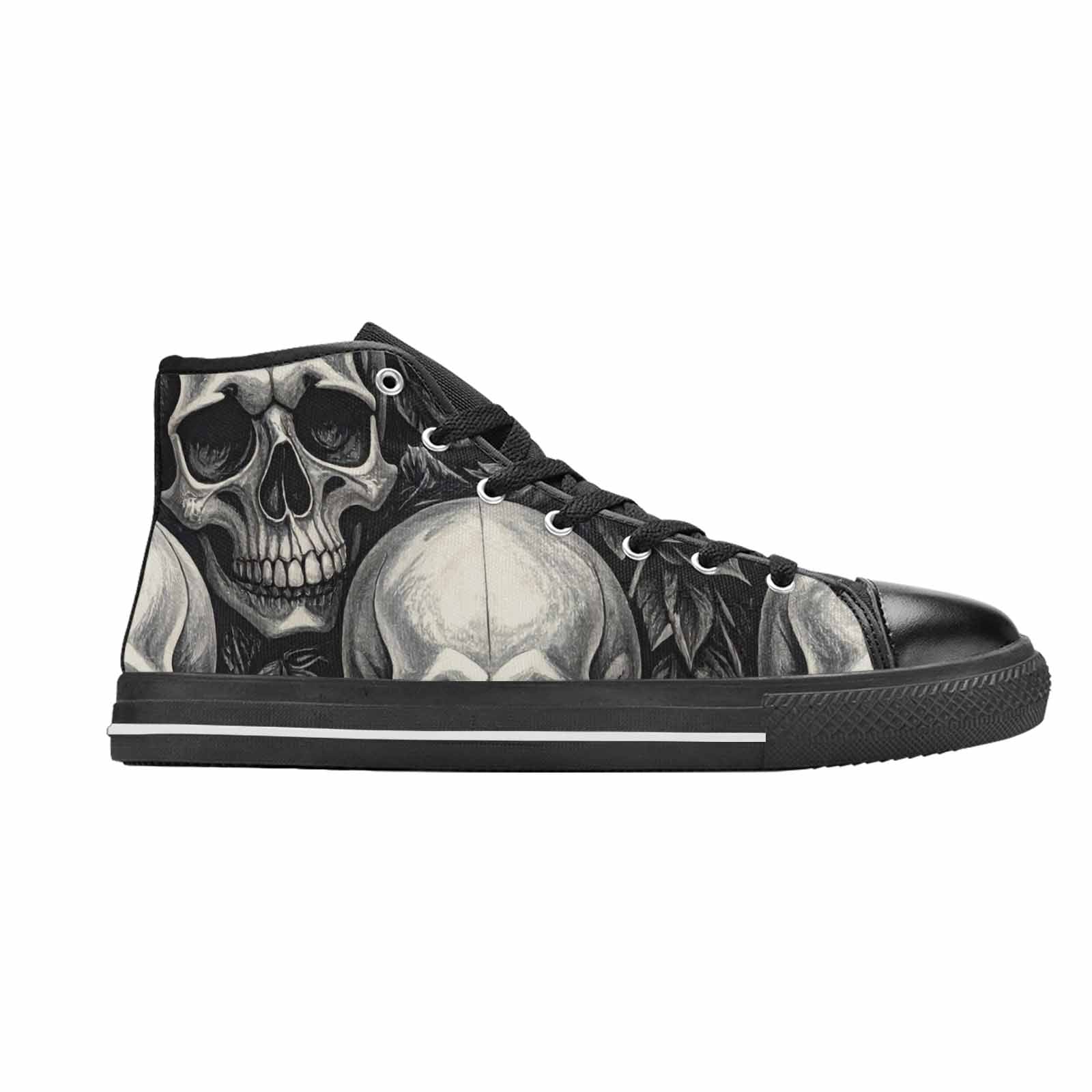 WOMEN'S Skulls Roses Black Ink High Top Canvas Aesthetic Custom Shoes
