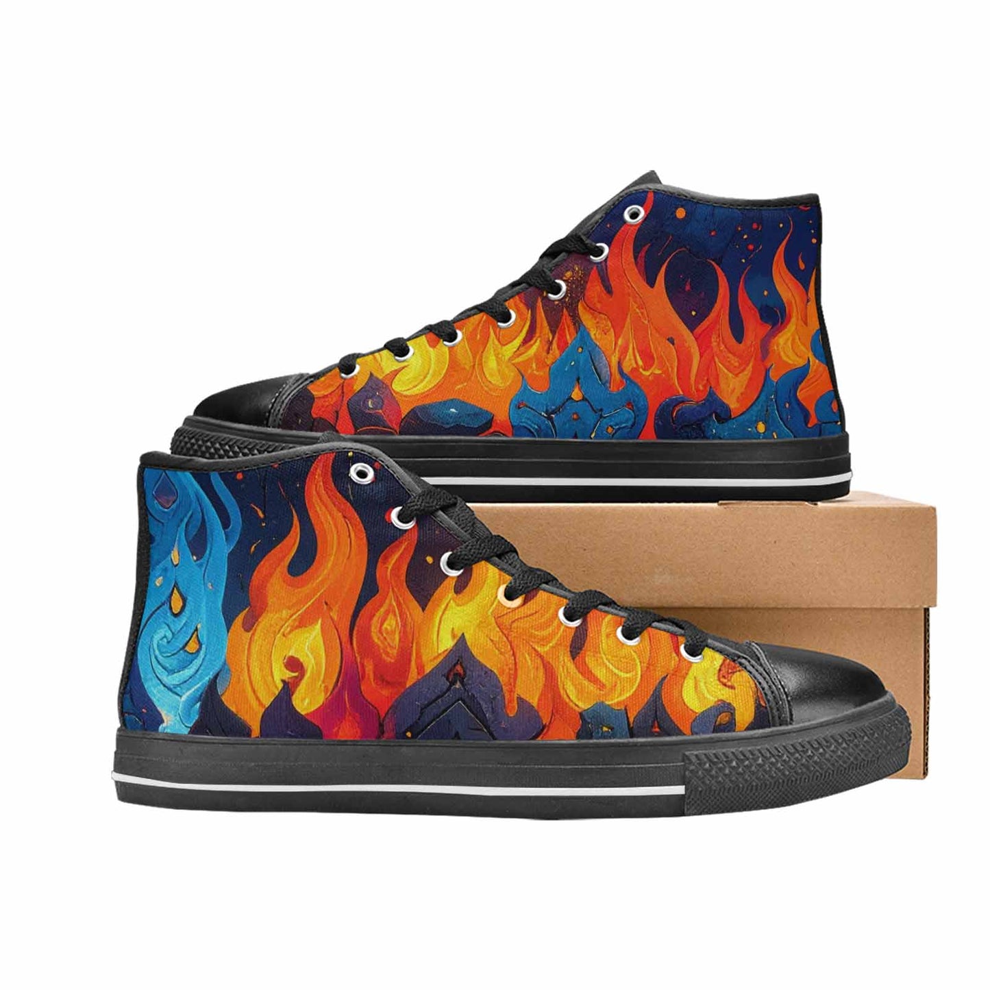 WOMEN'S Fire Flame High Top Canvas Dreamcore Custom Sneakers