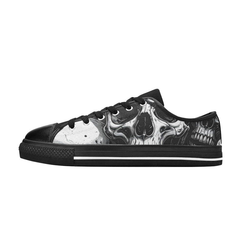 WOMEN'S Aggressive Comic Skull Black Low Top Canvas Aesthetic Custom Sneakers