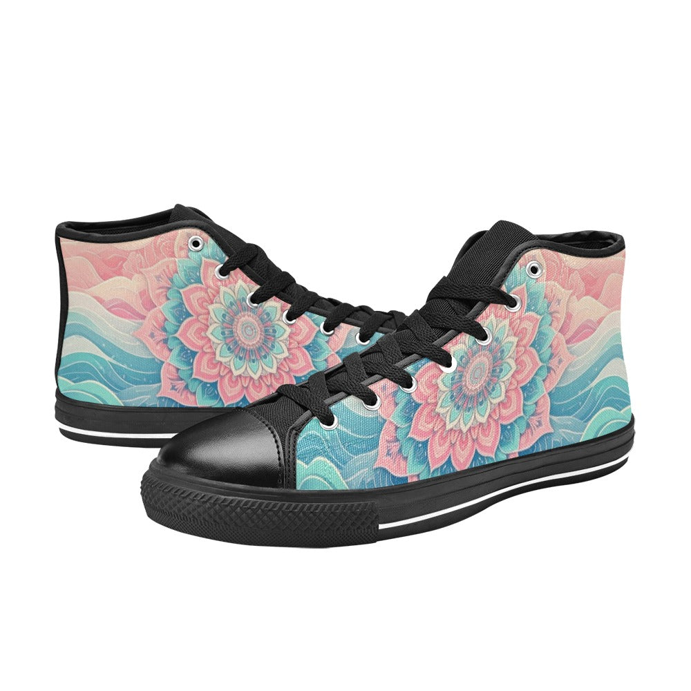 KIDS' Pastel Wave Mandala High Top Canvas Y2K Custom Shoes