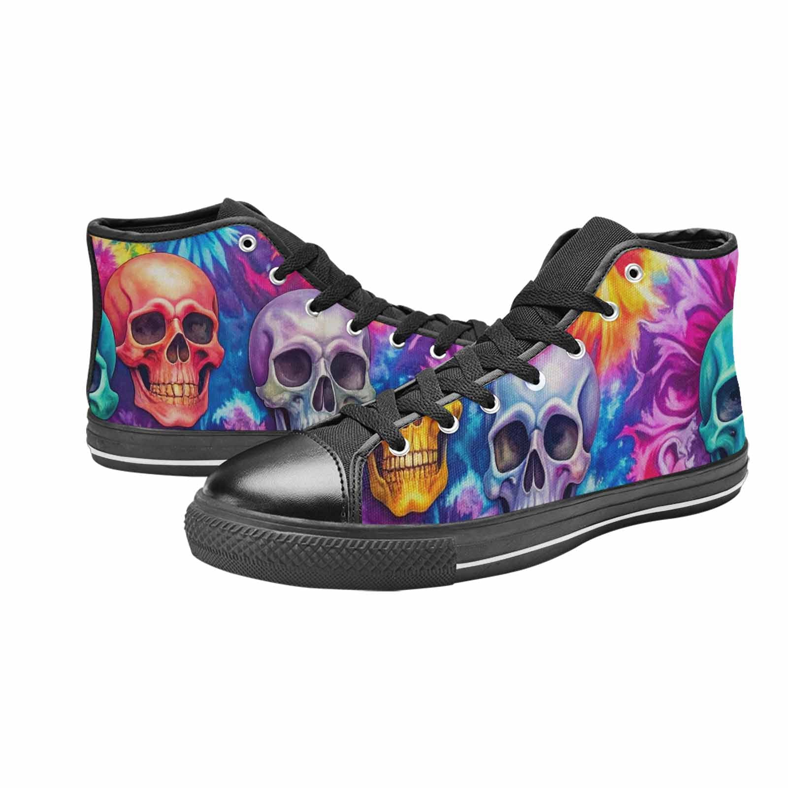 MEN'S Tie Dye Skulls Print High Top Canvas Neon Fantasy Custom Shoes