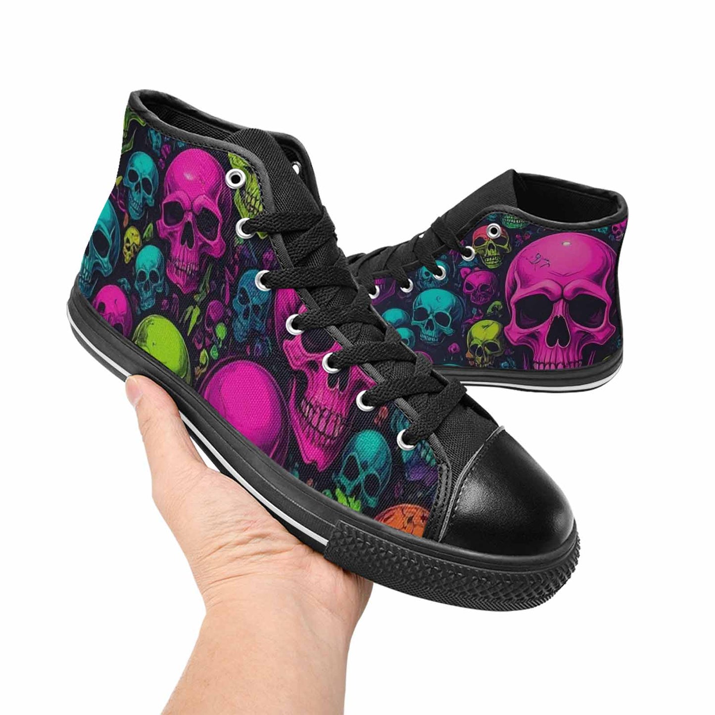 WOMEN'S Skulls - Neon High Top Canvas Wallpaper Art Custom Shoes