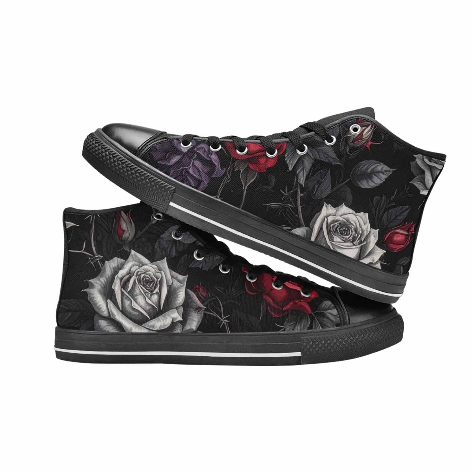 MEN'S Black Gothic Rose High Top Canvas Aesthetic Custom Shoes
