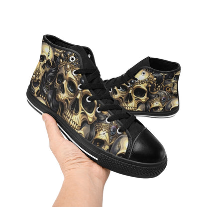 MEN'S Elegant Jeweled Skull Dark High Top Canvas Surreal Custom Shoes