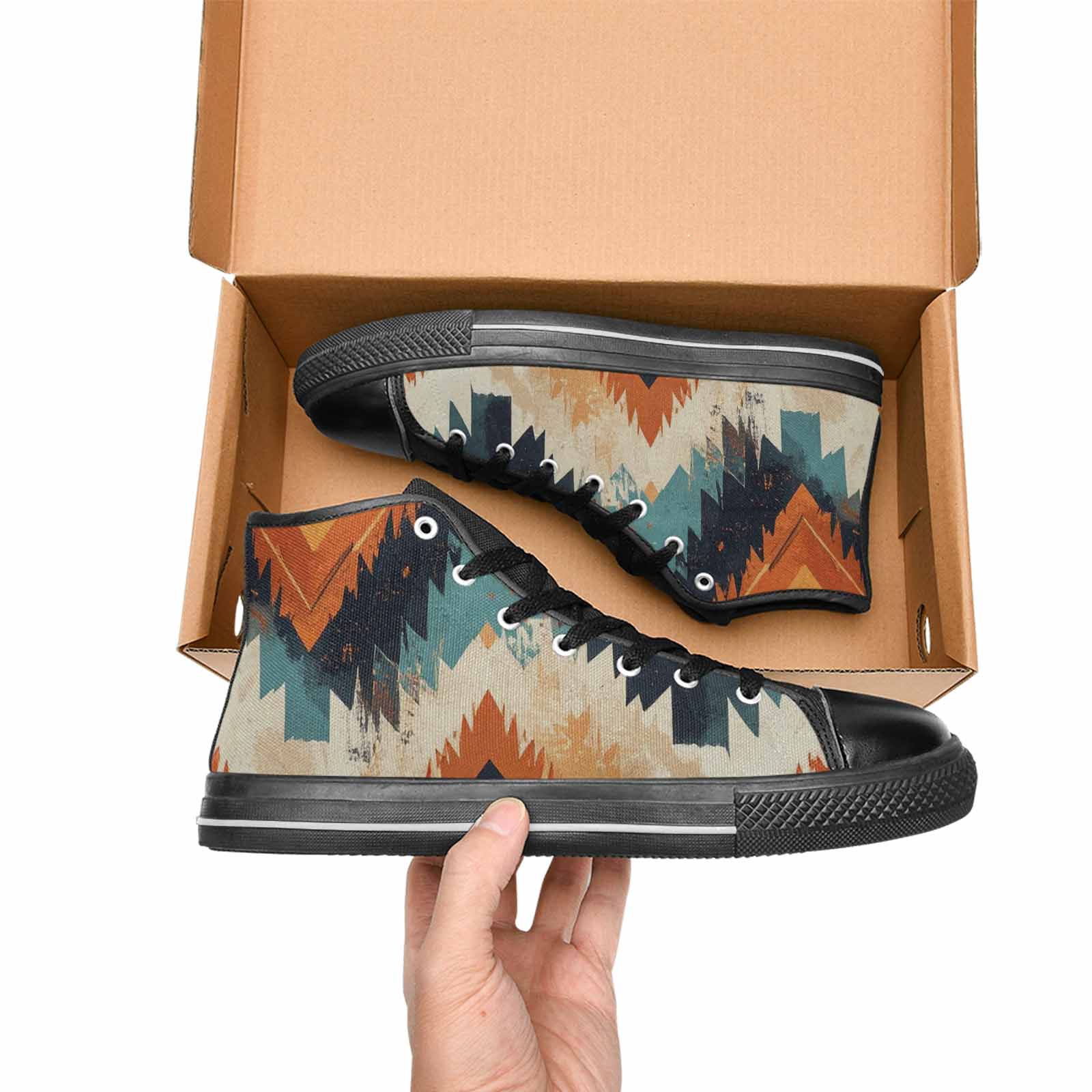 MEN'S Southwestern Geometric Diamond High Top Canvas Cottagecore Shoes